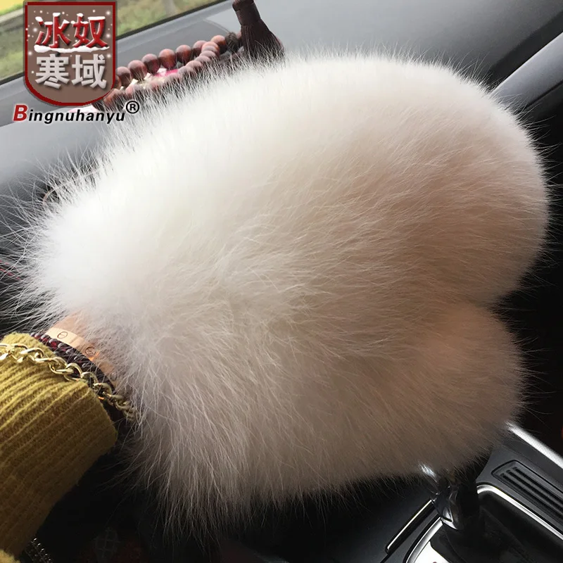 

2019 new Women Lady Girl Fashion Brand Genuine Woollen Covered Winter Gloves Mittens artificial fox fur glove