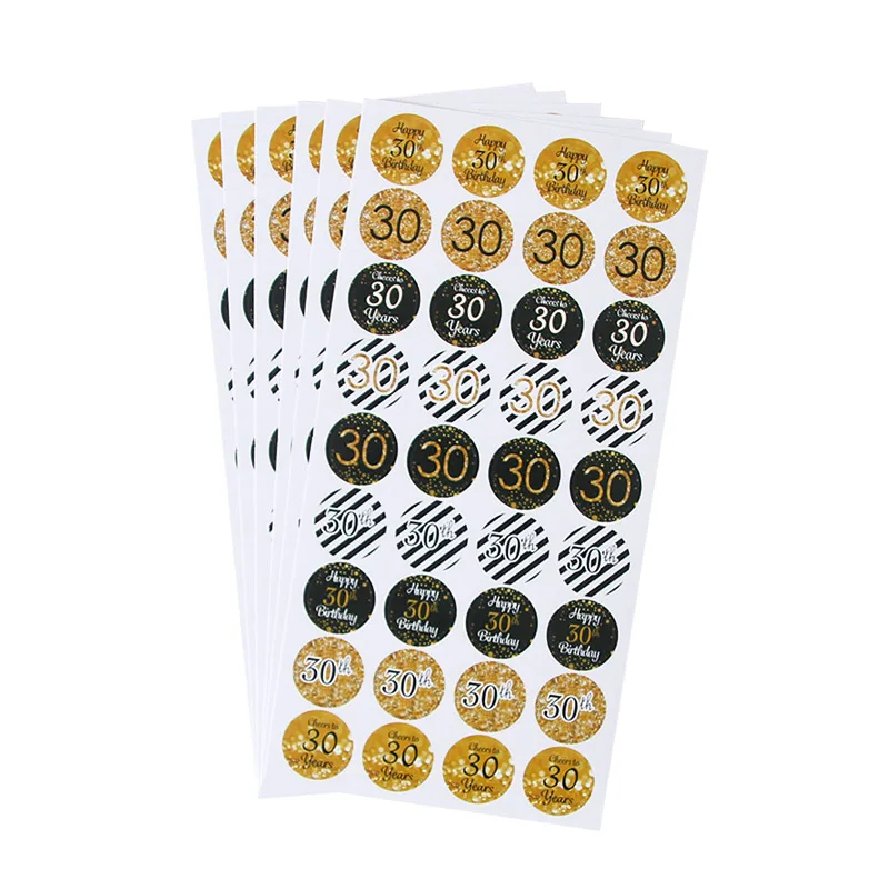 6 Page Happy 30/40/50 Birthday Paper Sticker 30 40 50 Year Old Event Party Gift and Candy Food Stickers Anniversary Party Decor