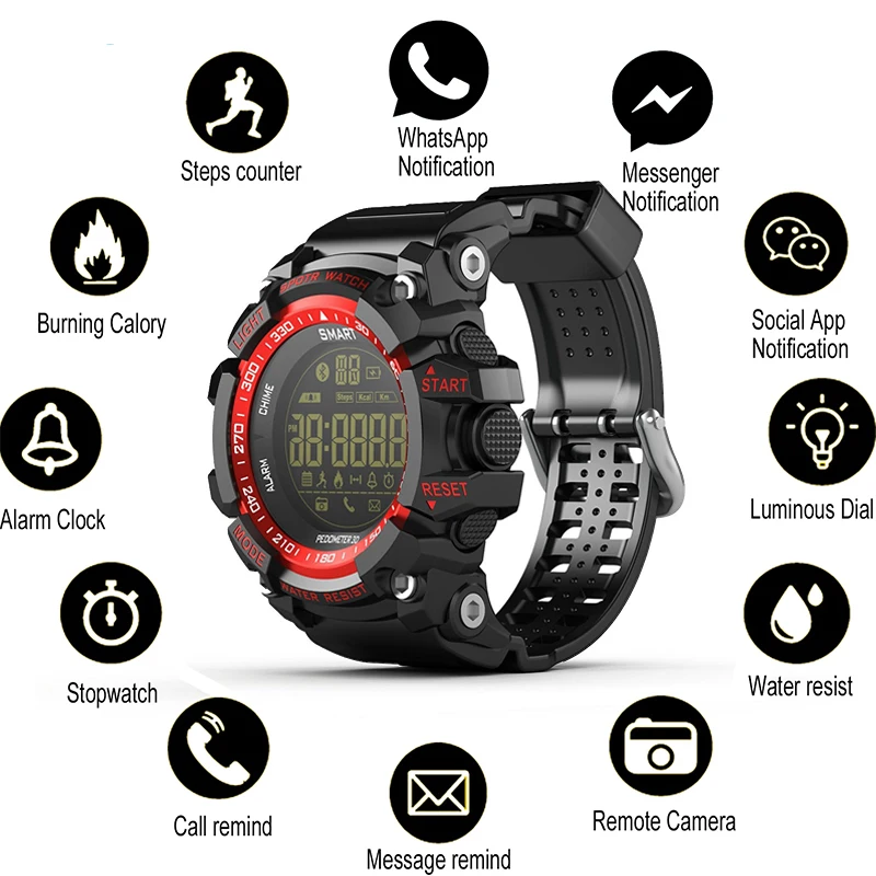 

Men Sports Smart Watch IP67 Waterproof Smartwatch Notification Remote Control Bluetooth Clock Pedometer Watch For IOS Android