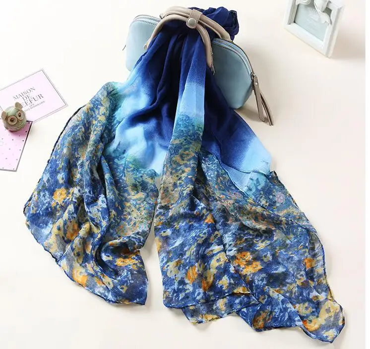 

Women's flower print long chiffon scarf lady's long silk scarf summer Polyester beach sunscreen shawl 180*90cm R562