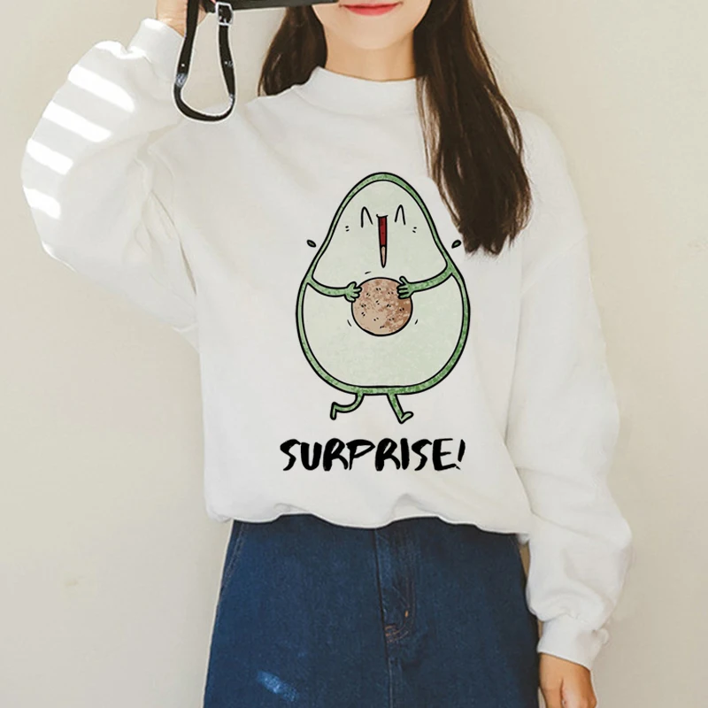 Avocado Harajuku Ullzang Small Fresh Warm Hoodies Women Vegan Kawaii Cartoon Print Sweatshirts 90s Graphic Fashion Hoody Female - Color: H1375