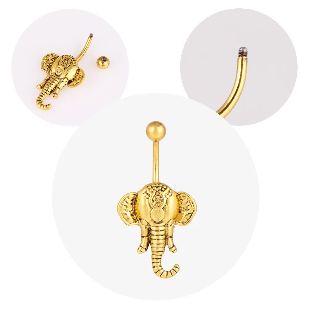 

1Piece Color Stainless Steel Belly Button Rings Body Jewelry Piercing Ombligo Vintage Bronze Elephant Navel Rings Gold