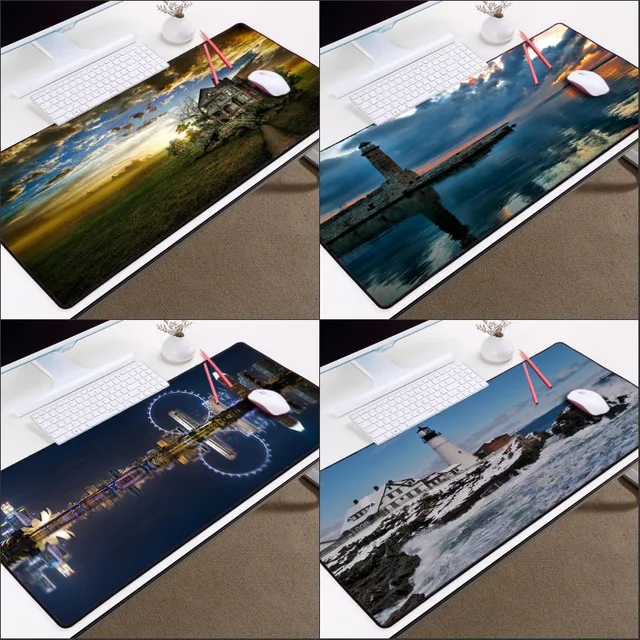 Cheap Congsipad Lighthouse Night View and City Night Scene Mousepad Gaming Mice Mat Pc Computer Laptop Keyboard Mouse Pad XL Size