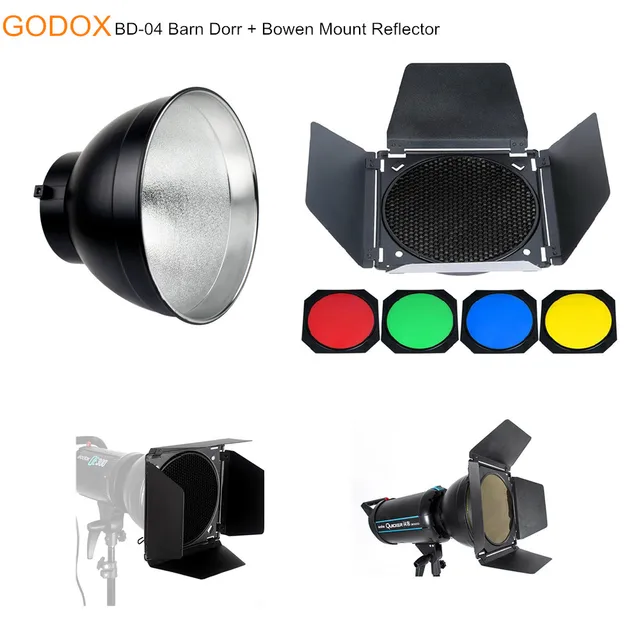 godox bd 04 barn door honeycomb grip with 4 color filters 7 inch