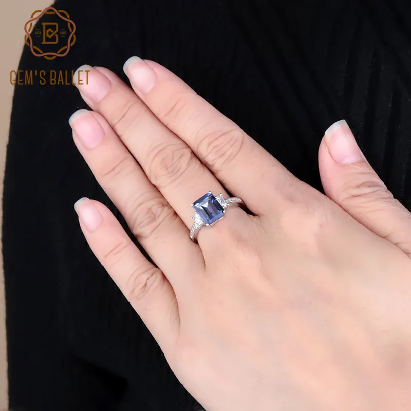 

Gem's Ballet 2.05Ct Natural Iolite Blue Mystic Quartz Gemstone Ring 925 Sterling Silver Rings Fine Jewelry For Women