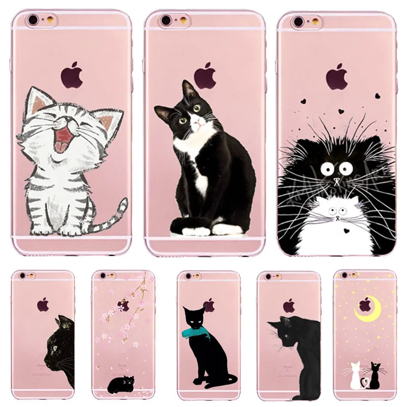Cartoon Cat Phone Case Cartoon Soft TPU Silicone Clear Cases Covers for Apple iPhone 6 6s 7 8 Plus X for iPhone 7 Cases Coque