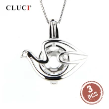 CLUCI 3 шт 925 серебро голубь клетка-медальон кулон для женщин ожерелье серебро 925 медальон из жемчуга клетка кулон