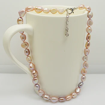 

Real Natural Freshwater Pearl Necklace For Women 7x9mm Lavender Baroque Pearl Jewelry Heart Clasp Charming Flower Girl Gift