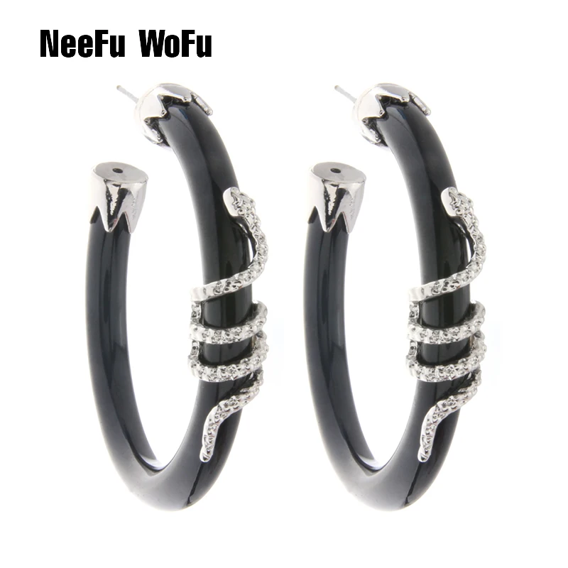 NeeFu WoFu висячая серьга со змеями для женщин, Очаровательная полимерная серьга, модное ушное кольцо, большие серьги Brinco Oorbellen - Окраска металла: white K black
