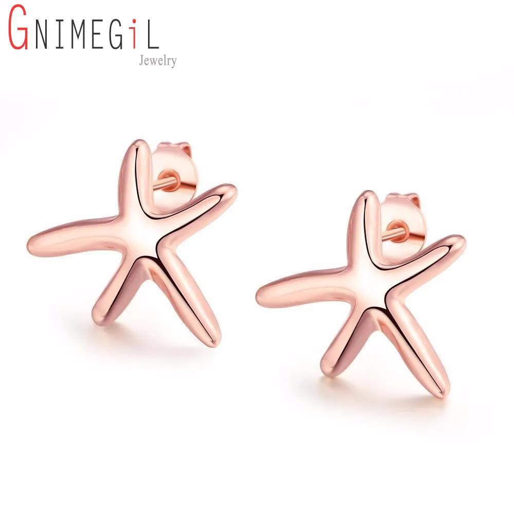 

GNIMEGIL Simple Style Rose Gold Color Sea Star Stud Earrings Women Lady Ellegant Xmas Birthday Gift Jewelry