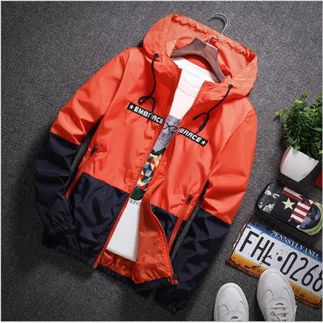 Uplzcoo весна осень бомбер мужская куртка с капюшоном Повседневная тонкая Лоскутная мужская куртка-ветровка верхняя одежда на молнии тонкое пальто 4XL JA270 - Цвет: Orange