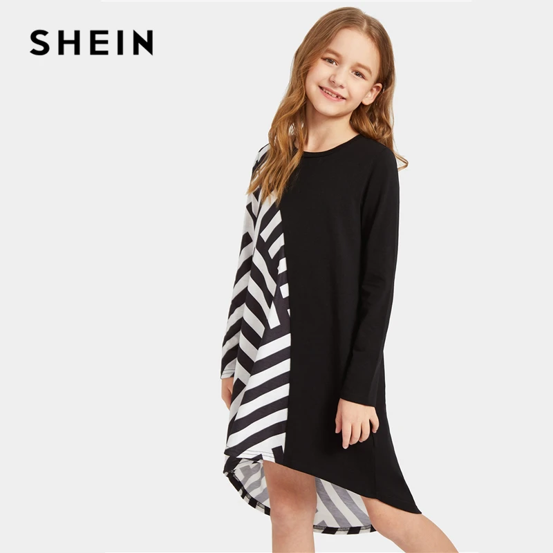 SHEIN كيدي اثنين لهجة مخطط عارضة تونك الفتيات اللباس الأطفال 2019 ملابس علوية بأكمام طويلة للربيع Colorblock اللباس أطفال للبنات الملابس SHEIN كيدي اثنين لهجة مخطط عارضة تونك الفتيات اللباس الأطفال 2019 ملابس علوية بأكمام طويلة للربيع Colorblock اللباس أطفال للبنات الملابس