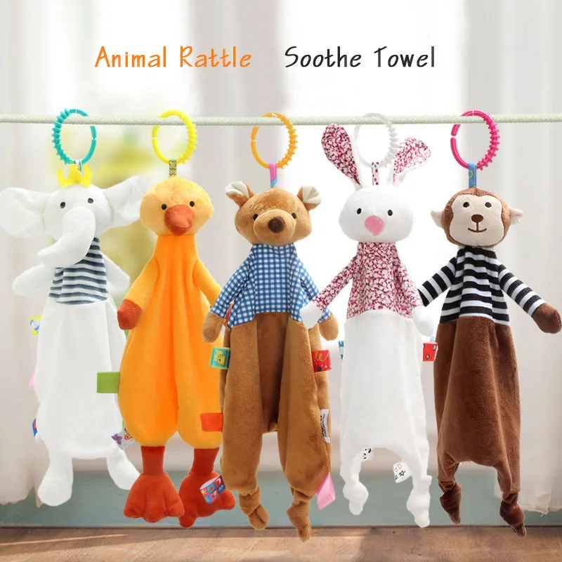  Newborn Baby Toys Soothing Towel Cute Cartoon Animal Soft Soothe Towel with Rattle Rabbit Monkey Bear Kids Toy for Stroller