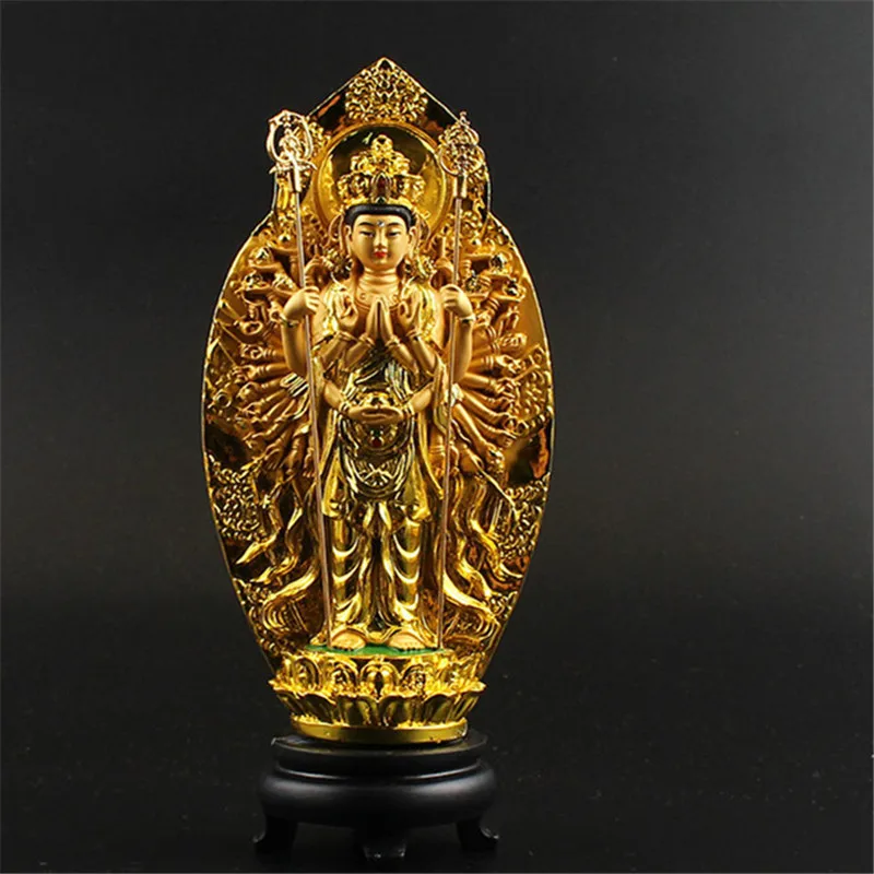 Buda de la suerte Kwan Yin StatueThe mil manos Bodhisattva Guan Yin estatuilla budista escultura decoración del hogar para la buena suerte