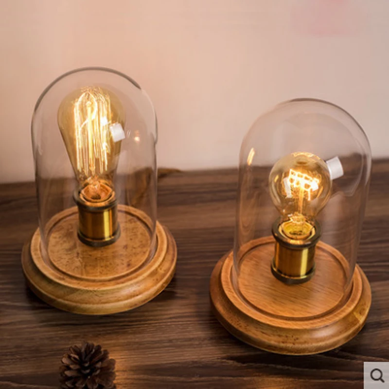 Retro desk lamp solid wood simple loft Edison retro bedroom bed bar solid wood cafe bar table lamp led table lamp lighting lamps