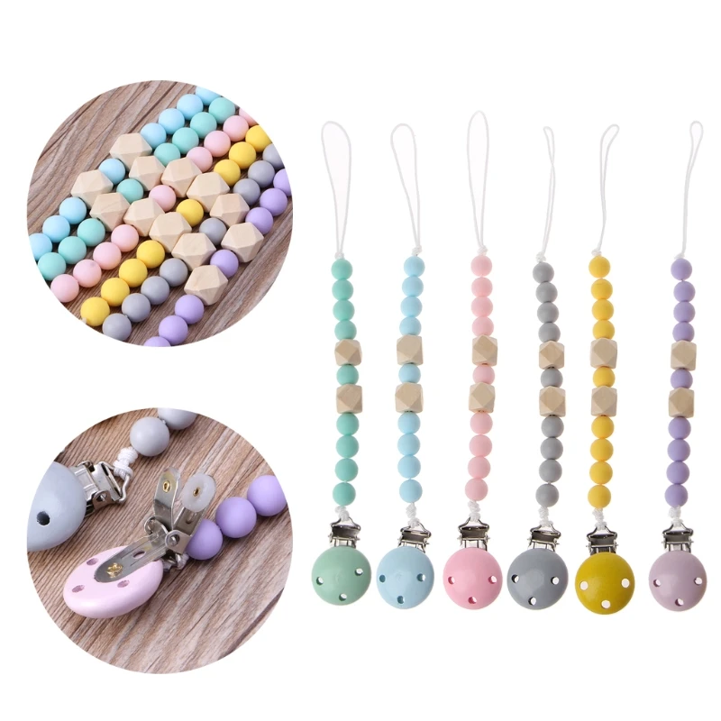 

NEW Baby Infant Toddler Dummy Pacifier Wooden Soother Nipple Clip Chain Holder Strap pacifier clips