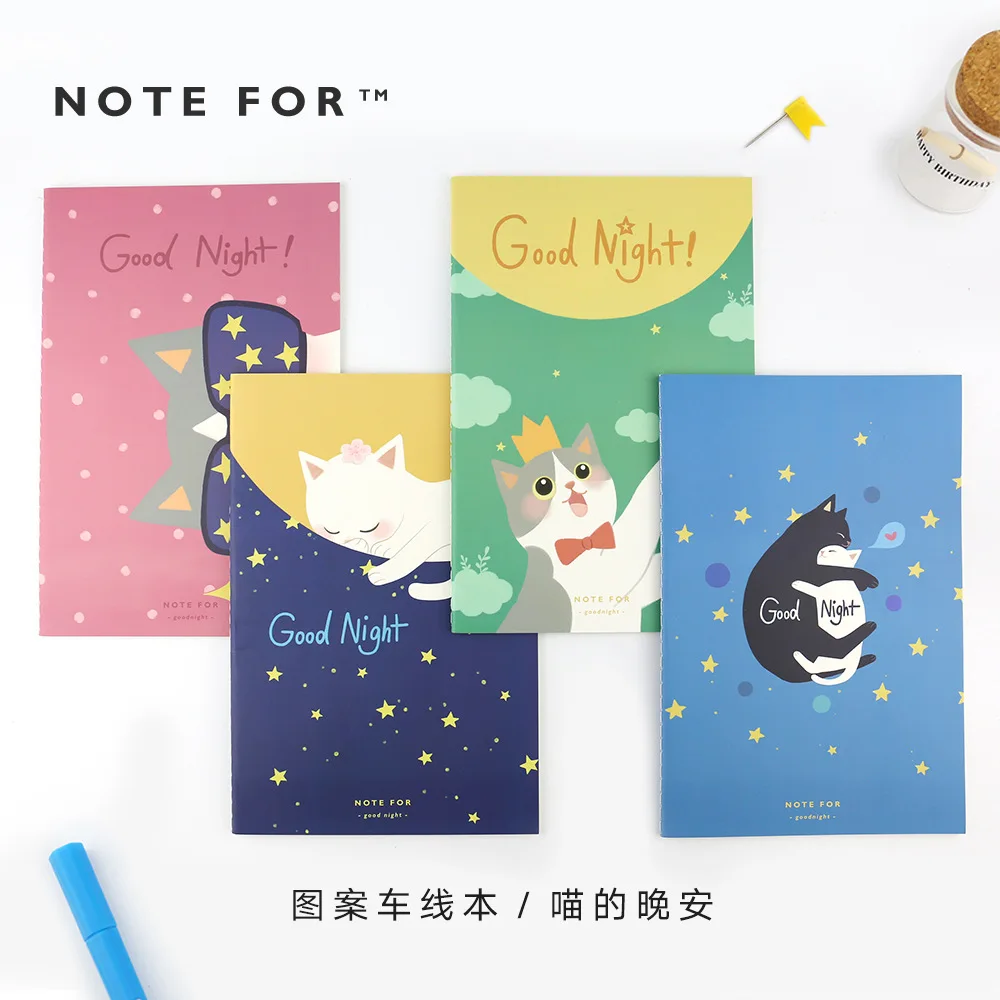 

1 Piece Japanese Kawaii Kittens Cute Good Night Cat Soft Cover A5 Notebook Student School Notebook Lines Notepad Diary Book