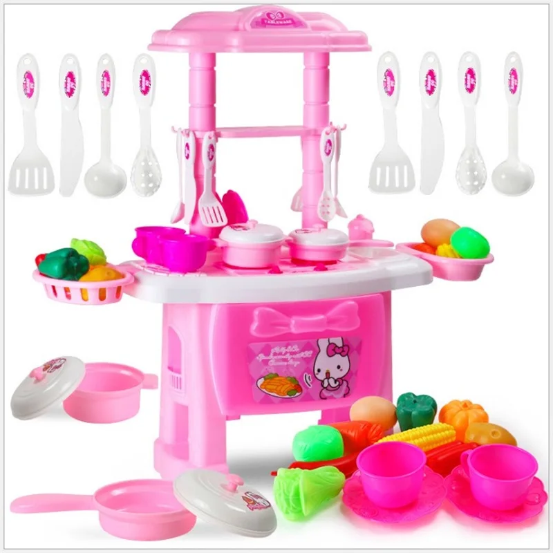 Baby Miniature Kitchen Plastic Pretend Play Food Toys With Music Light