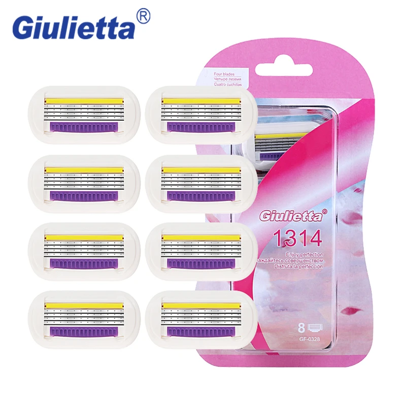 Giulietta 4 слоя нержавеющая сталь бритвенное лезвие для женщин безопасность красота 8 шт./лот женский бритвы Замена Лезвия головы