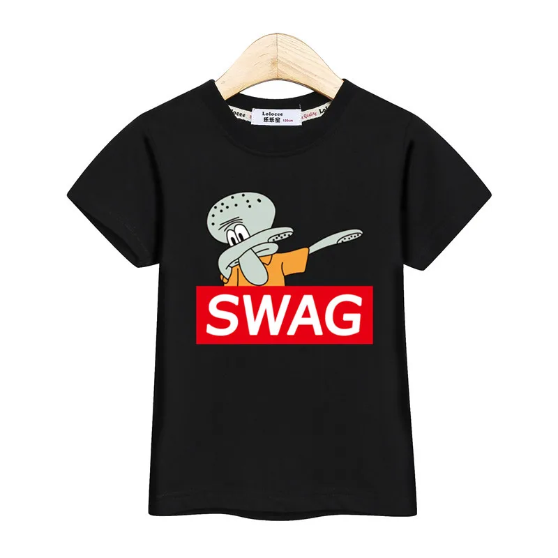 

SWAG funny dabbing tees kid summer short-sleeved cotton t shirt boy's cartoon print tops child clothes girl 3-14T tshirt