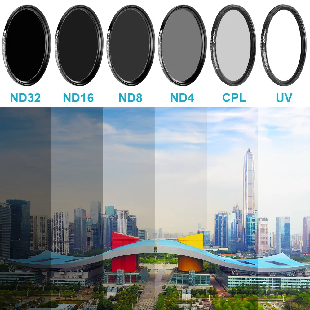 Набор фильтров для объектива камеры Neewer для GoPro Hero: нейтральная плотность ND Filte ND4 ND8 ND16 ND32 UV фильтр CPL фильтр крышка объектива