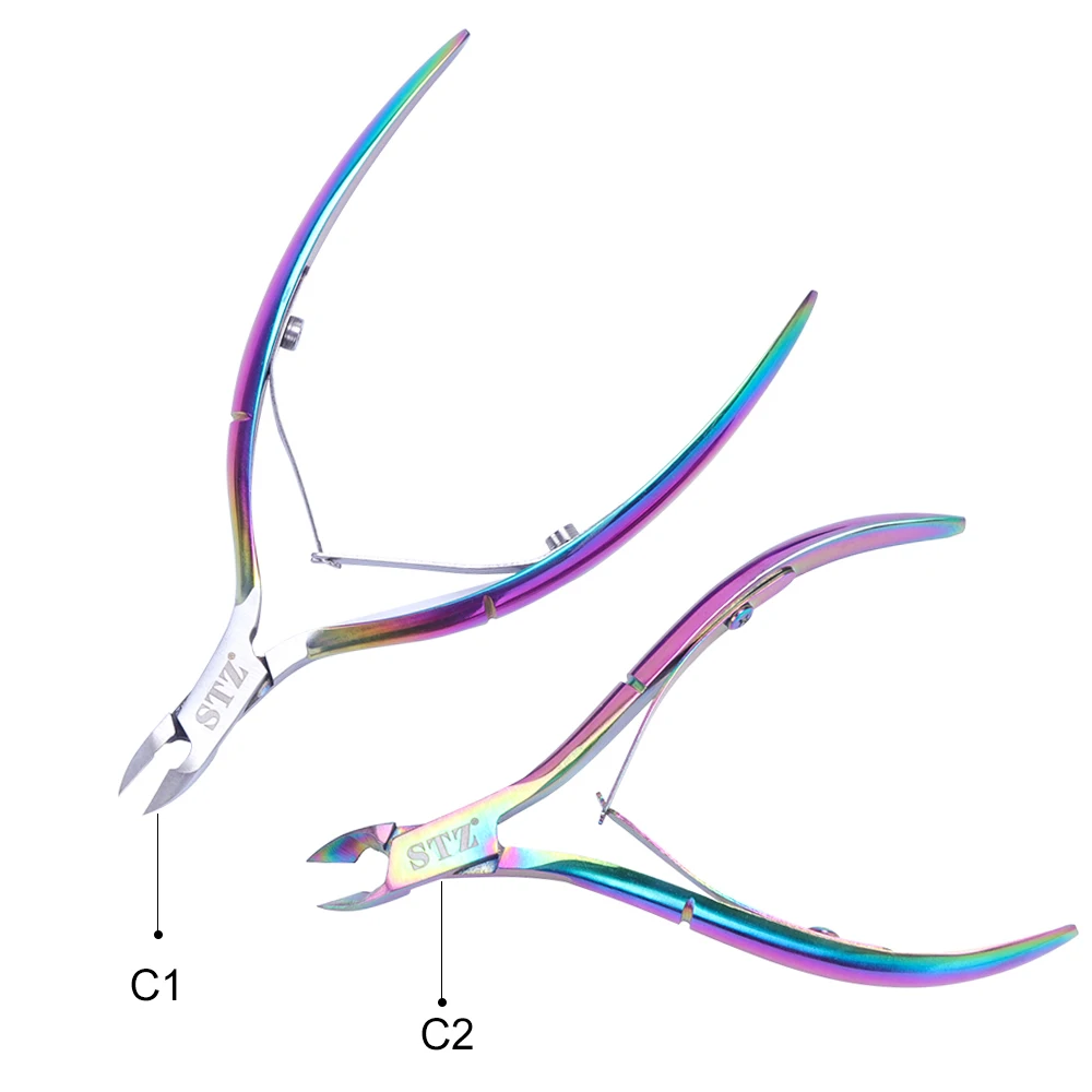 STZ радужные кусачки для маникюра, обрезка из нержавеющей стали, мертвая кожа кутикулы, съемник, ножницы, маникюрные плоскогубцы, инструмент TRC1-2