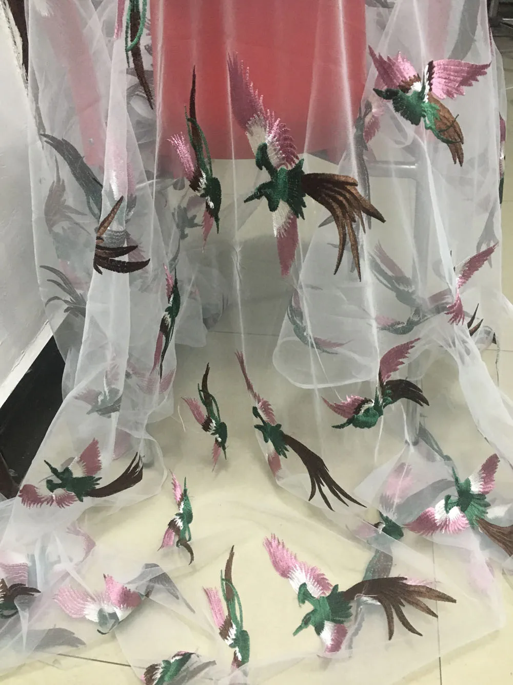 5Yards New European Wedding Lace Fabric Dress Mesh Gauze Birds