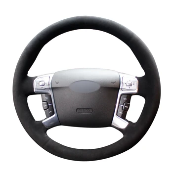 

Hand-stitched Black Suede Car Steering Wheel Covers Wrap for Ford Mondeo Mk4 2007-2012 S-Max 2008