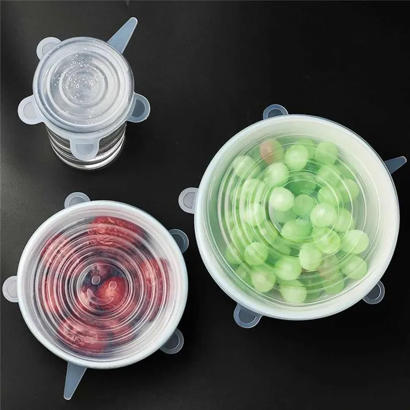 

6pcs Silicone Cup Lid Bowl Cover Fruit Fresh Cover Food Grade Keeping Wrap Bowl Pot Lid Sealed Covers Cooking Kitchen Tools