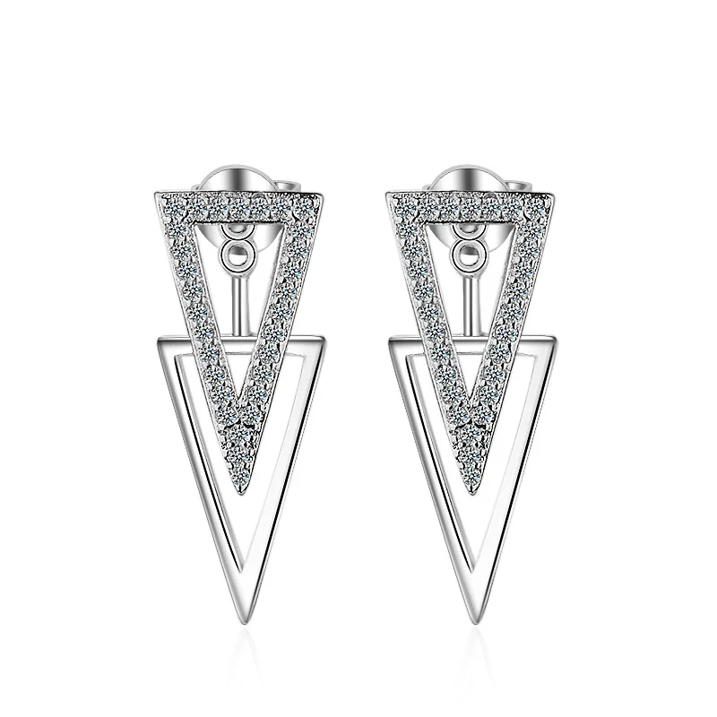 Модные женские серьги-гвоздики из серебра 925 пробы с блестящими кристаллами и треугольным дизайном, ювелирные изделия для женщин, подарок на день рождения, не вызывает аллергии, дешево