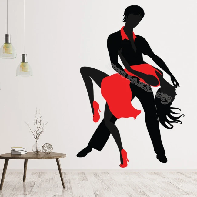 Tango ملصق حائط للرقص زوجين فستان أحمر ملصق رقص لاتيني حديث صورة ظلية لغرفة المعيشة ديكور منزلي لوحة فنية Eb284 Wall Stickers Aliexpress