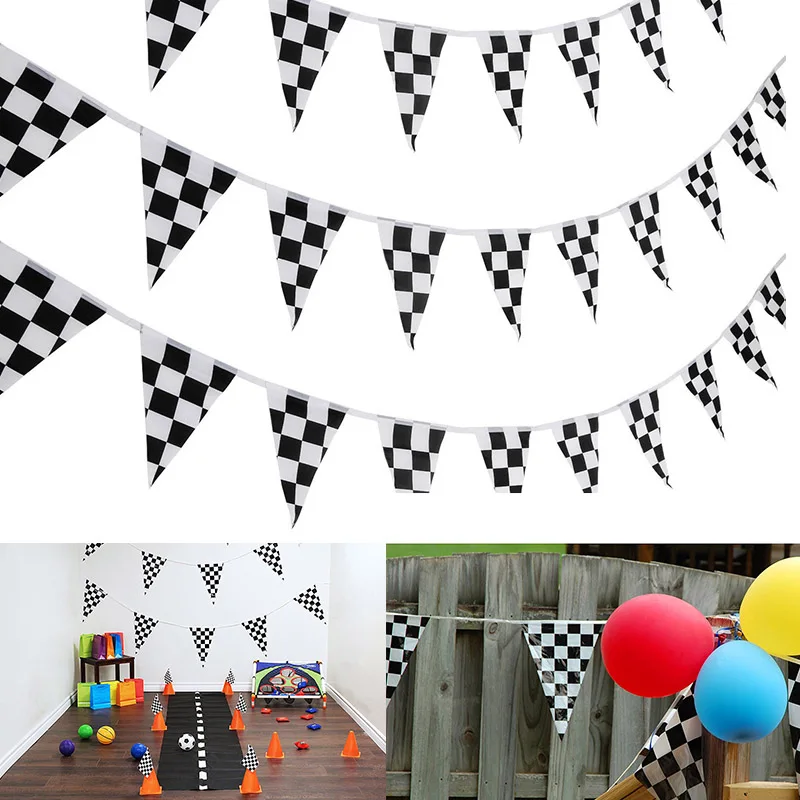 1pcs 10m 38pcs Flags Checkered Pennant Banner Black And White