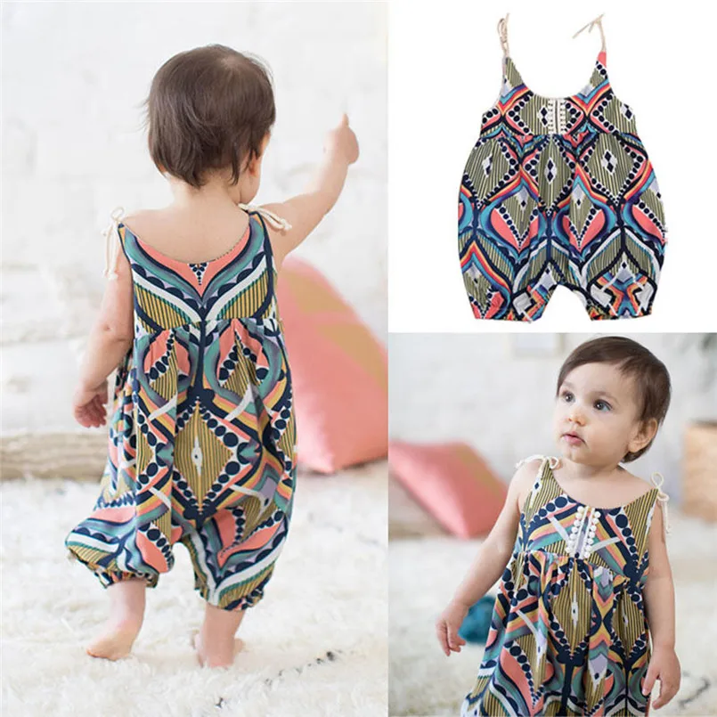 Girls suit summer 2019 new Newborn Kids Baby Boys&Girls Lines Pattern Print Sleeveless Romper Jumpsuit (4)
