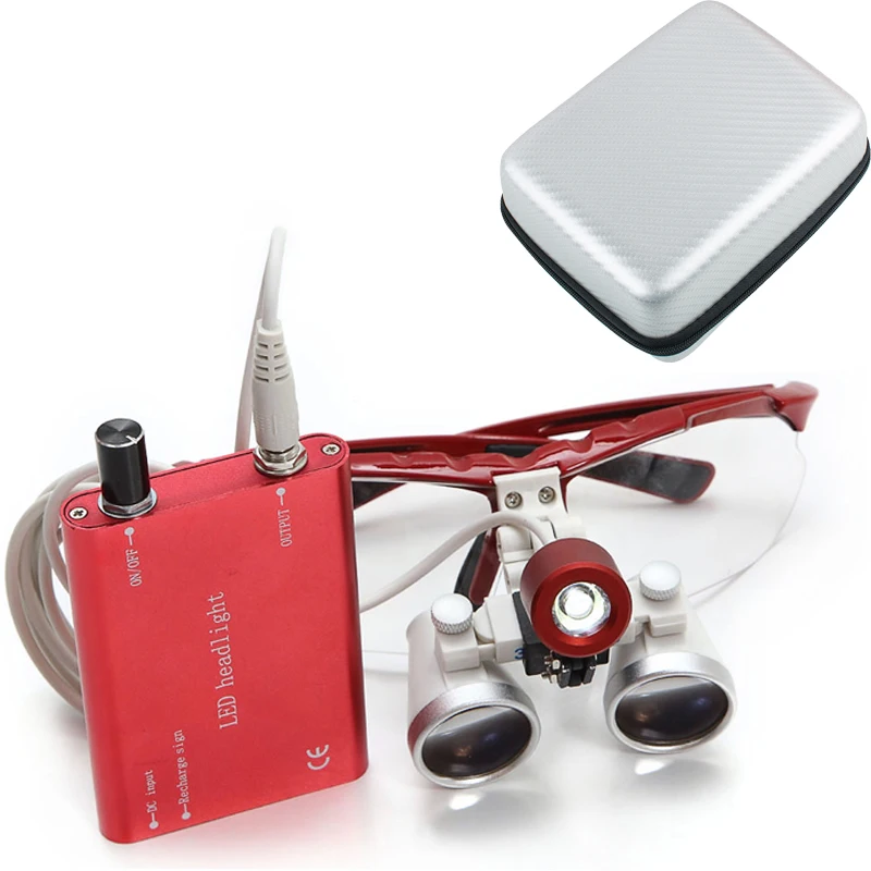 Colorful Dental loupe Set with Silver Carry Case Dental Medical Binocular Loupes 3.5X 420mm