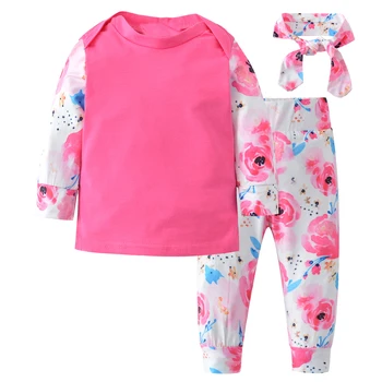 

Baby Girl Clothes set 0-24 months Newborn Infant clothing Long Sleeve Print Tops Floral Pants Headband 3pcs baby girl outfits