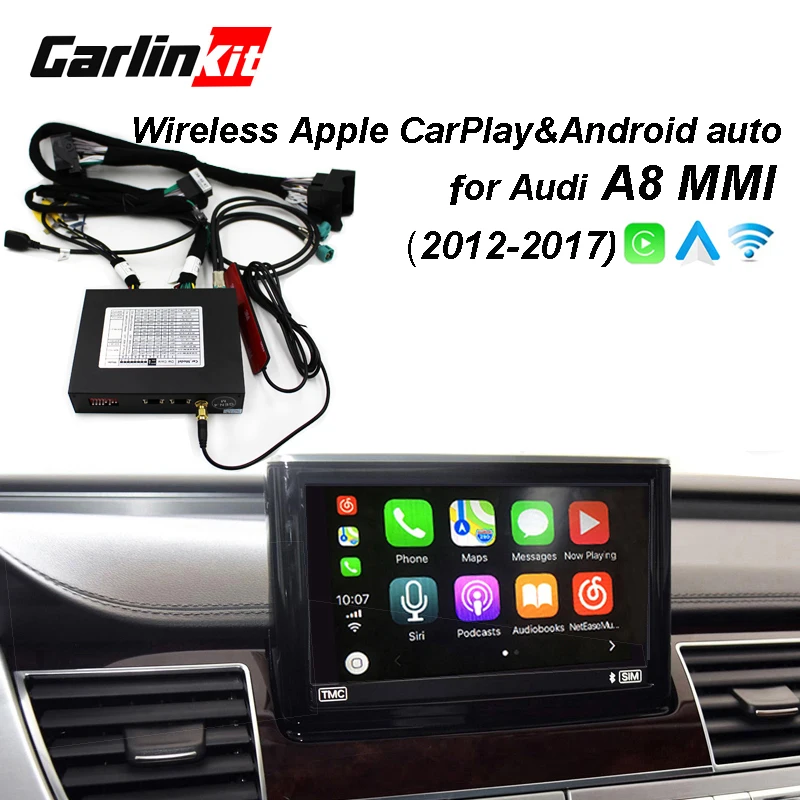 

2019 Car Apple CarPlay Android Auto Wireless Decoder for Audi A8 MMI 2013-2017 Original Screen Reverse Image Retrofit Kit