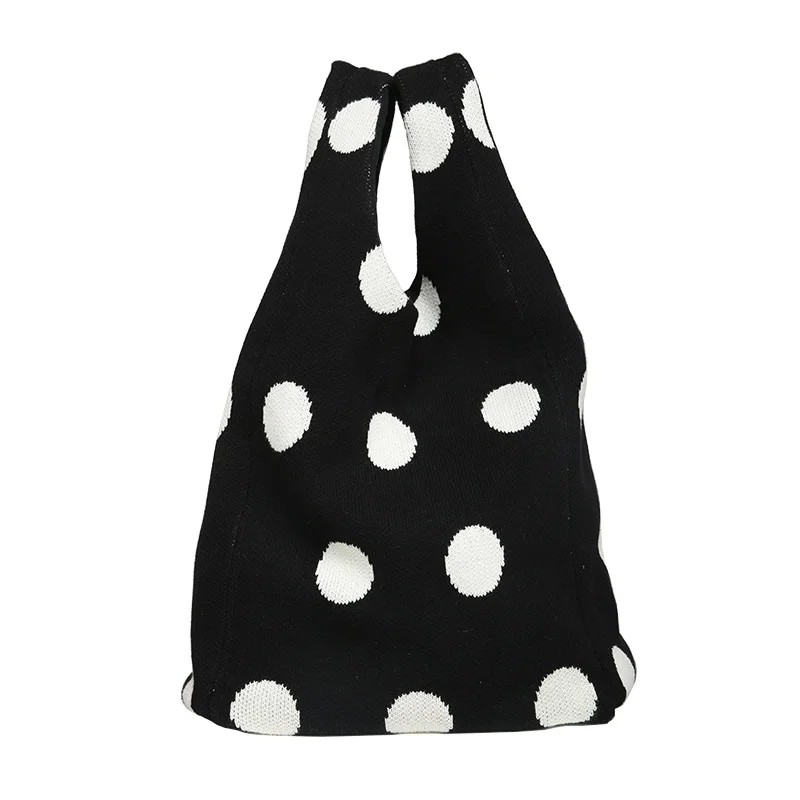 

Japan Style Dot Handbag Daily Use Large Capacity Knitted Woven Bag