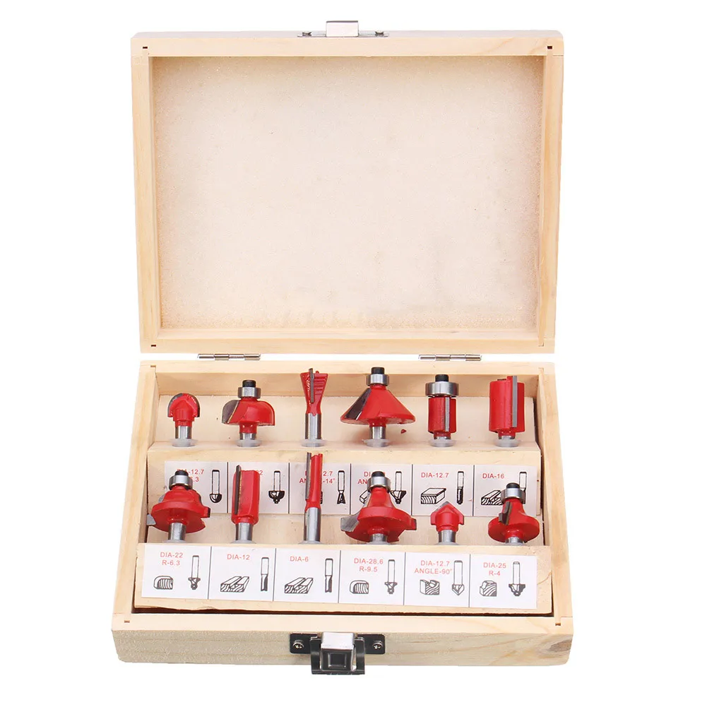 

12 Pcs 1/4 Inch Router Bits Set Shank Tungsten Carbide Tip Woodworking Power Cutter SKD88
