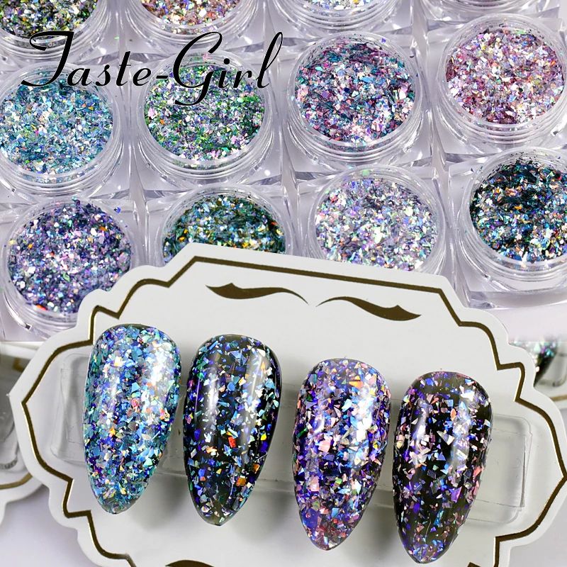 

12 colors Holo Irregular Mermaid Colorful Laser Nail Flakes 3D Nail Art Glitter Chameleon Gel Polish Manicure DIY Decor Sequins