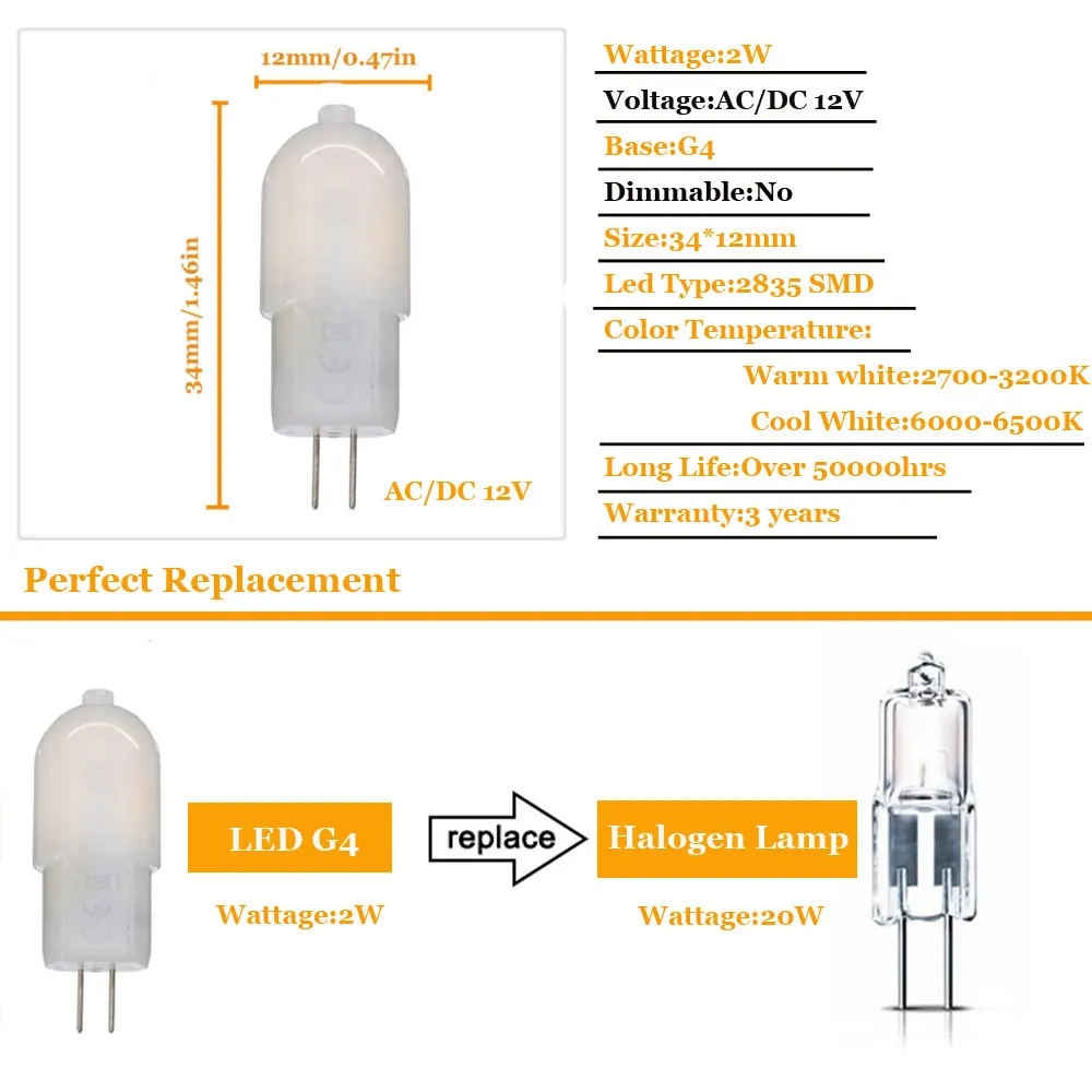 5 шт./лот G4 светодиодный двухштырьковый цоколь 20 Вт эквивалент галогенной лампы AC/DC 12 В теплый/холодный белый 3000 К 6000 К 360 градусов 220 В