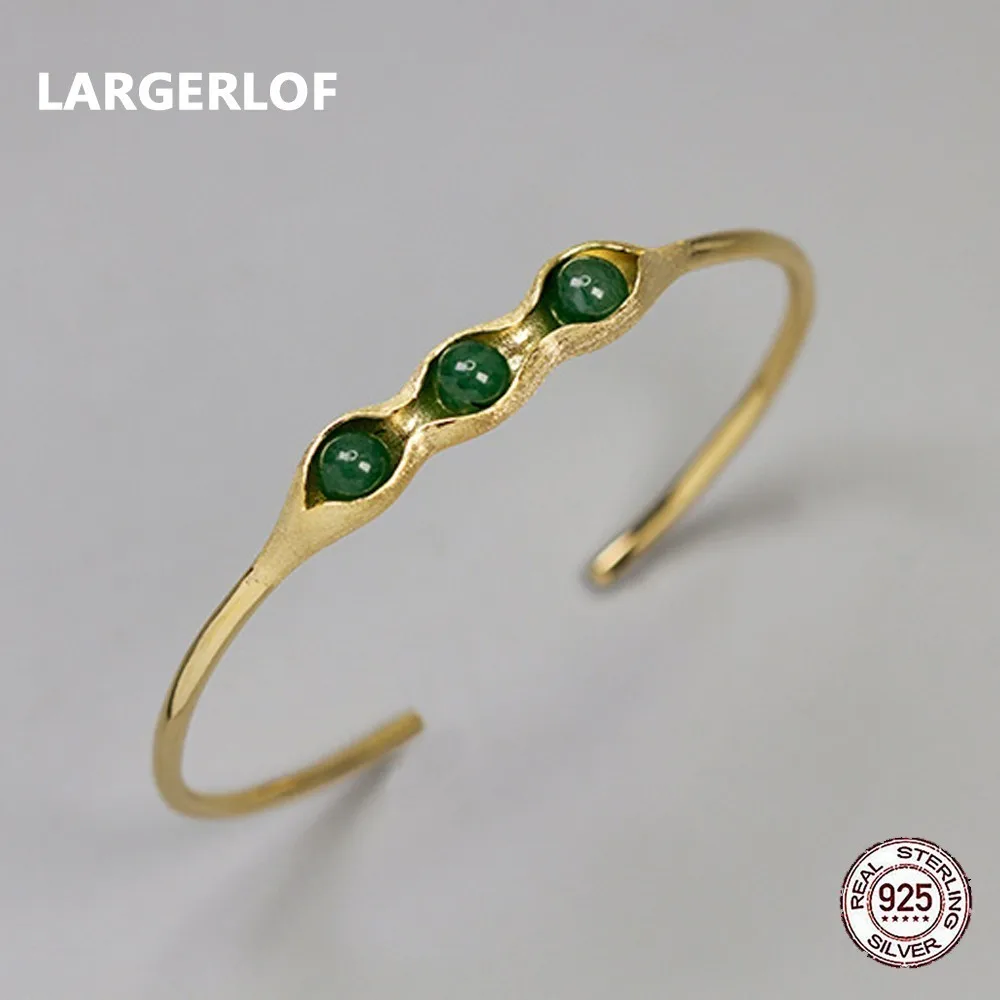 

LARGERLOF 925 Sterling Silver Bangles Chalcedony Natural Stone Simple Vintage Bracelets For Women SZ37005