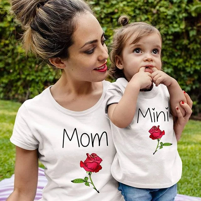 

rose mother daughter t shirt mommy and me clothes family matching outfits look mom and daughter dress mum baby dresses clothing
