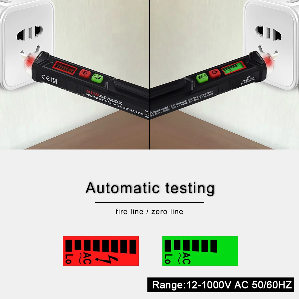 NEWACALOX AC 12 V-1000 V Бесконтактный детектор напряжения ЖК-дисплей напряжение на розетке тестер er метр со светодиодный светильник Карандаш инструмент