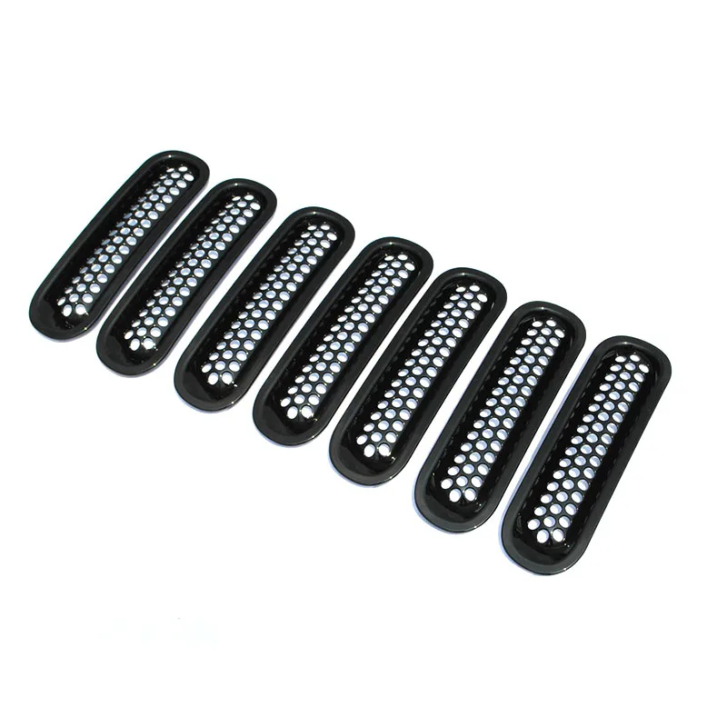 

7PCS Black ABS Mesh Front Insert Grille Trim Cover Without Lock Hole For Jeep Wrangler JK 2007-2015