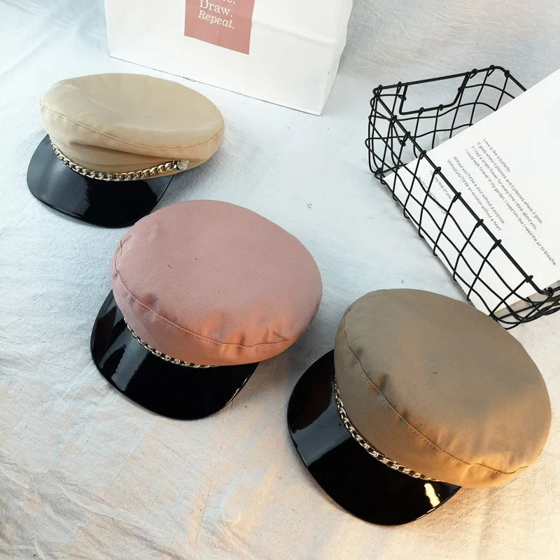 

10pcs/lot 01904-duxiao4684 College style Chain decoration octagonal hat men women leisure beret cap wholesale