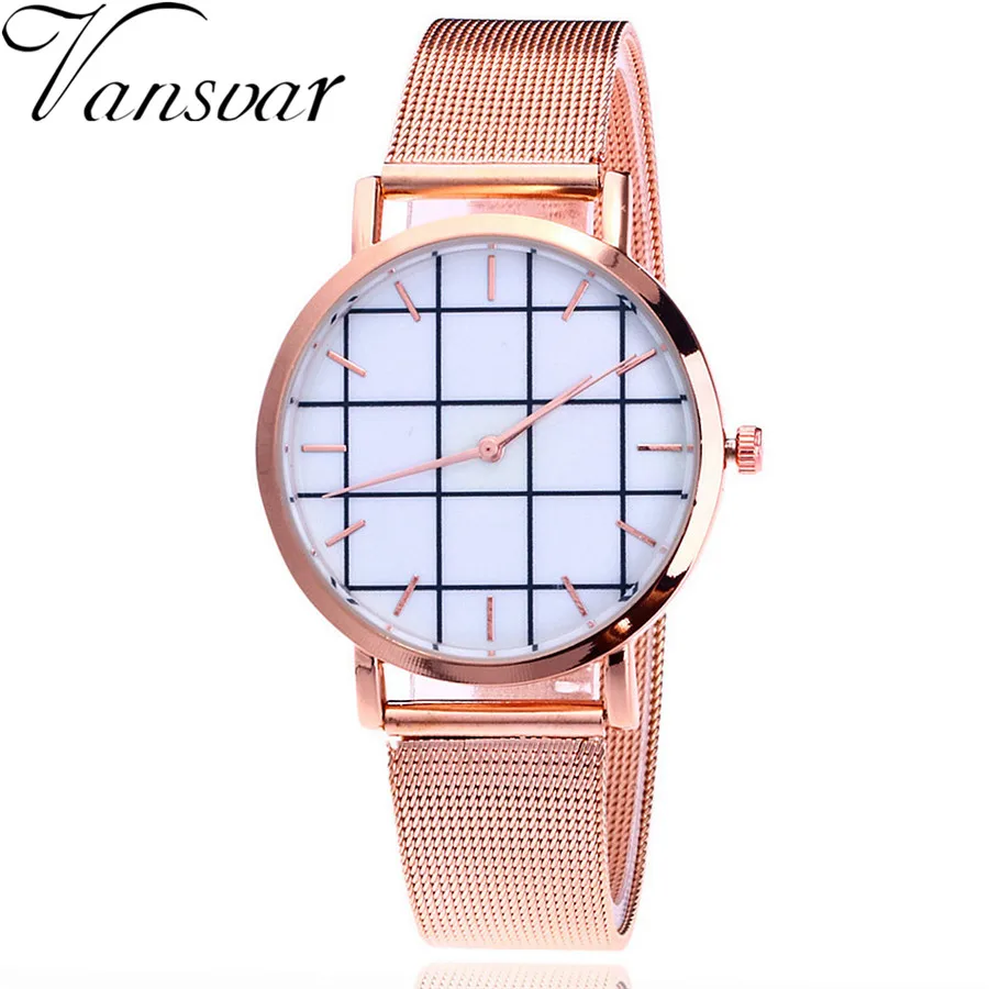 

2017 Vansvar New Fashion Silver And Gold Mesh Band Creative Wrist Watch Casual Women Quartz Watches Gift Relogio Feminino V73