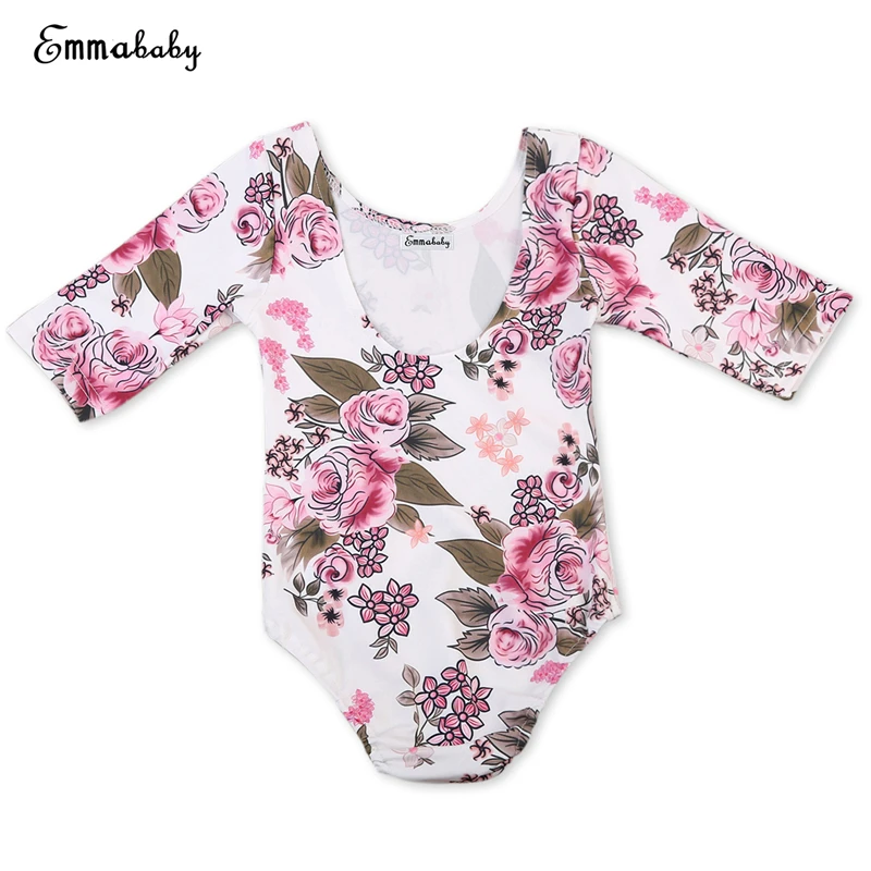 

Emmababy 0-4Y kids Baby Girl Toddler Long Sleeve dance soft Bodysuits Jumpsuit bebe girls flower Clothes Outfits Bodysuit Top