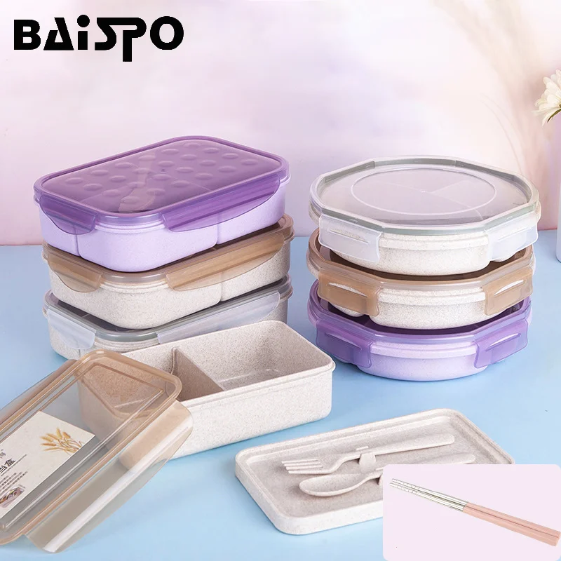 

Baispo Simplicity Portable Lunch Box With Compartments Circular Square Place Microwave Oven Environmental Health Sealed LunchBox