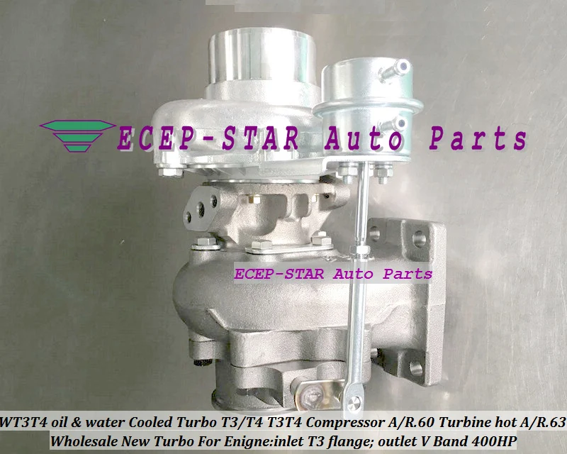 WT3T4 oil Cooled Turbo T3T4 T3T4 Internal Wastegate;Compressor AR .60 Turbine hot AR.63 inlet T3 flange;outlet V Band 400HP  (3)