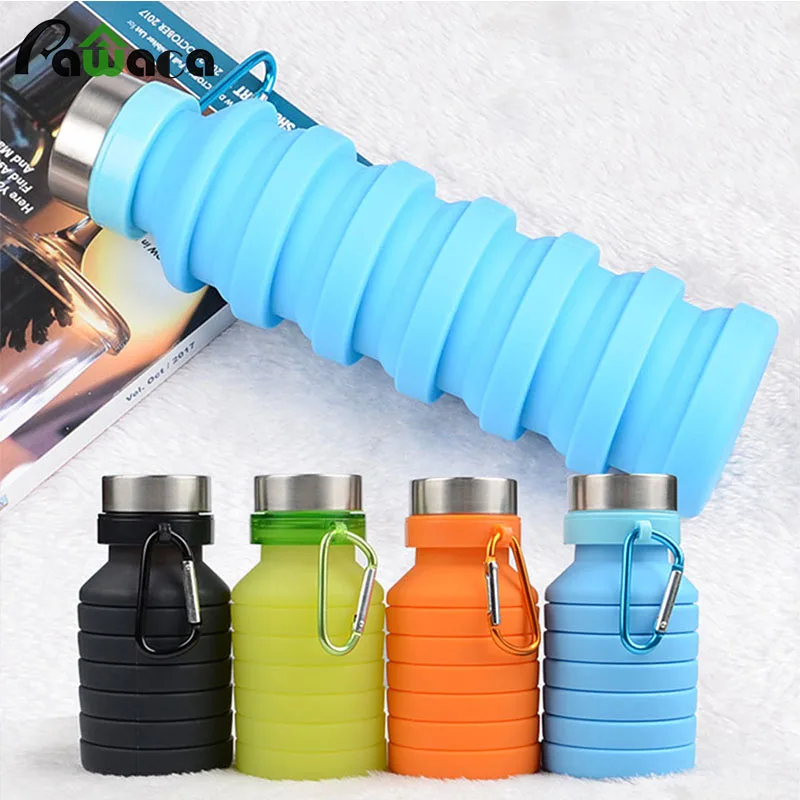 

Water Bottles 550ml Portable Silicone Retractable Folding Water Bottle Outdoor Travel Yoga Gym Telescopic Collapsible Sport Tool